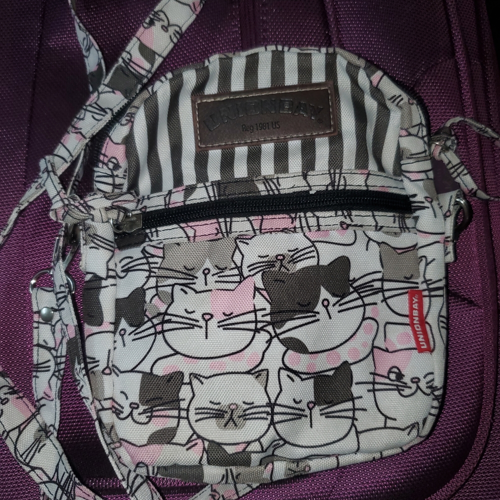 UNIONBAY Cat Print Crossbody Bag - Pink and Brown